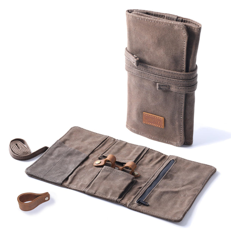 [Australia] - Whitluck's Waxed Canvas Tobacco Smoking Pipe Pouch with Leather Pipe Stand, Travel Pipe Case Bag for 2 Pipes and Other Accessories 