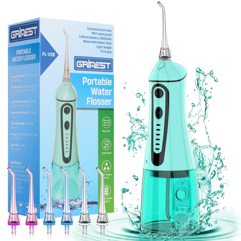 [Australia] - Water Dental Pik Flosser,Grinest 7 Modes Rechargeable Water dental Picks for Teeth Cleaning Cordless Oral Irrigator Portable IPX7 Waterproof tooth flossers for Home Travel-Green Green 