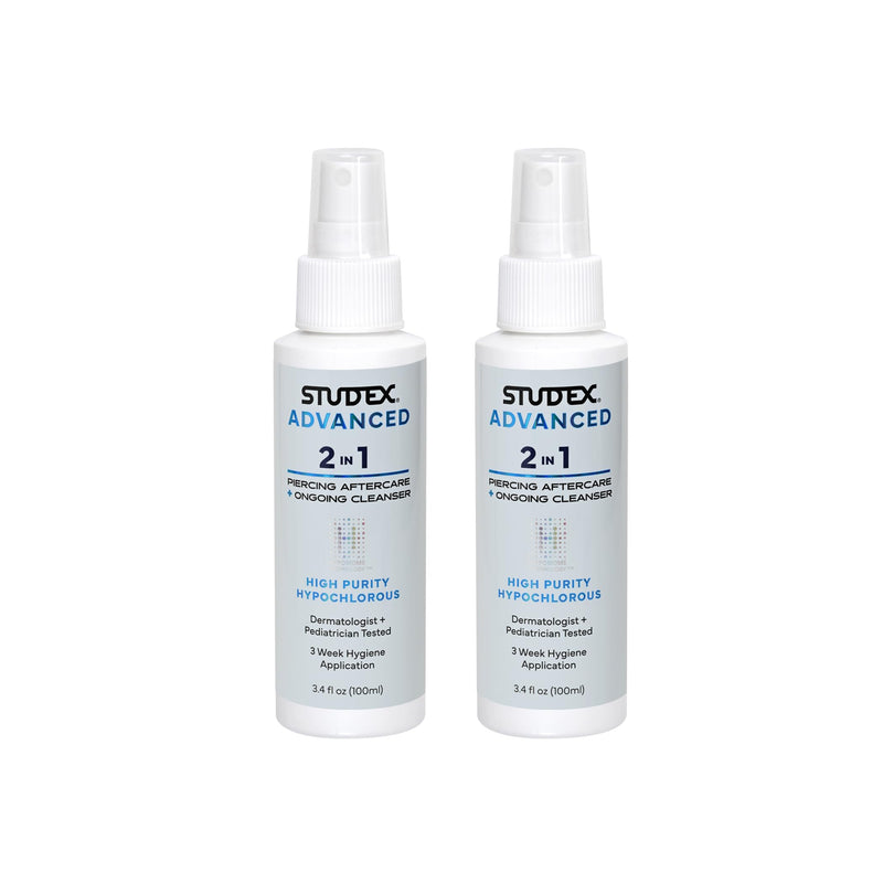 [Australia] - Studex Advanced 2-in-1 Piercing Aftercare & Cleanser – Hypochlorous Spray for Body and Ear Piercing, Hypoallergenic Formula for Sensitive Skin (Pack of 2) 3.4 Fl Oz (Pack of 2) 