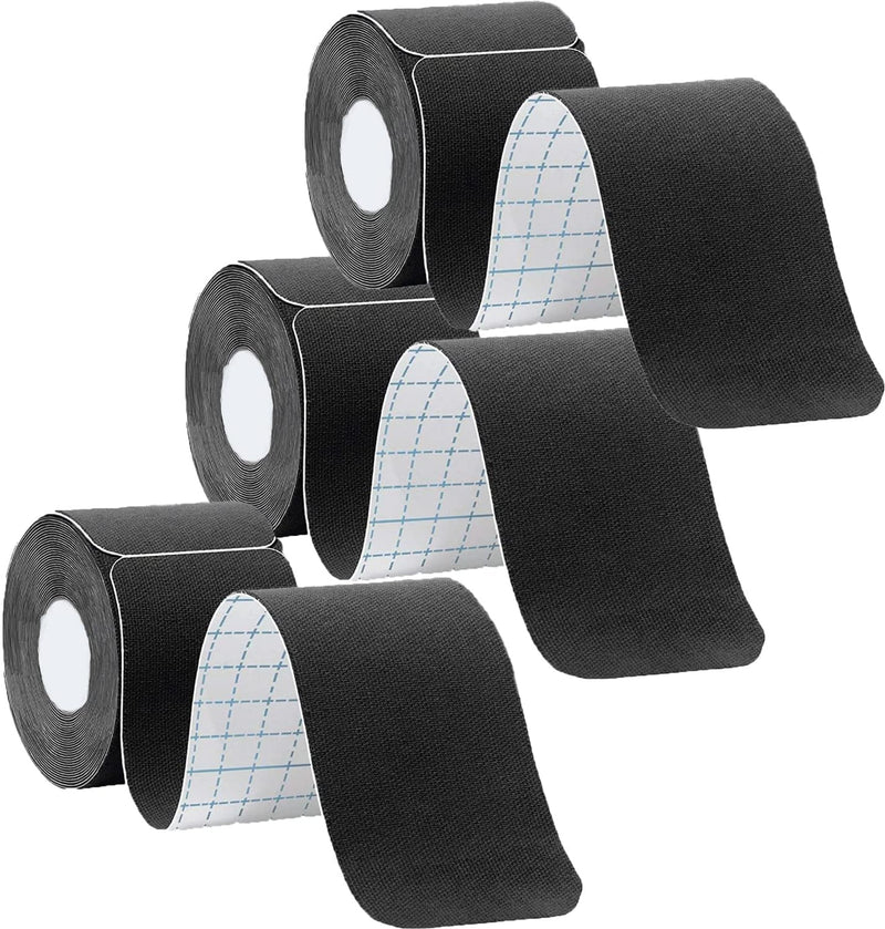 [Australia] - 3 Rolls Kinesiology Tape Precut, Athletic Sports Tape Adhesive for Muscles Ankle Neck Knee Shoulder Promotes Recovery and Providing Support, Total 60 Precut Strips(Black) Black 