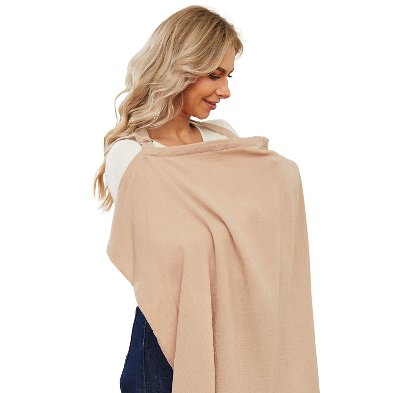 [Australia] - PPOGOO Muslin Nursing Cover for Baby Breastfeeding, Breathable Privacy Nursing Covers for Mom 100% Cotton Breastfeeding Cover with Rigid Hoop for Mother Nursing Apron (Brown) BRZ-Brown 