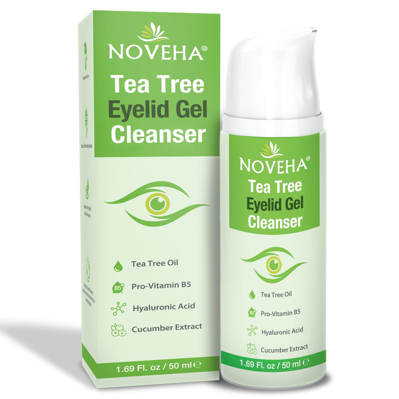 NOVEHA Tea Tree Eyelid Gel Cleanser with Pro-Vitamin B5, Hyaluronic Acid & Cucumber Extract – Gentle Daily Cleansing for Eyelids & Lashes – Plant-Based Formula – 50mL 1 Pack