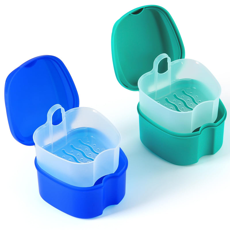 [Australia] - JMU 2pcs Denture Bath Case, Denture Cup for Soaking Dentures with Strainer Basket Tray for Dentures, Mouth Guard Storage Case (Navy Blue/Teal Blue) Navy Blue,Teal Blue 