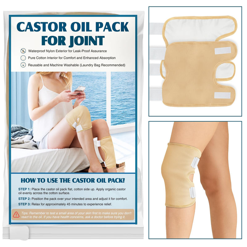 [Australia] - 2 Pack Castor Oil Pack Wrap, Castor Oil Wrap for Knee Elbow Arm& Thigh, Reusable & Washable Organic Cotton Patch, Castor Oil Compress Pads with Adjustable Velcro Elastic Strap 2pcs Castor Oil Wrap 