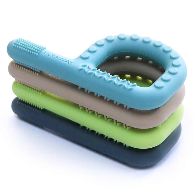 [Australia] - Sensory Chew Toys for Autistic Children 4 Pack, P Shape Sensory Toys for Toddlers 1-3 Chew Necklaces for Kids Adults with ADHD SPD, Silicone Teething Toys for Baby Oral Motor Stimulation Blue/Khaki/Green/Gray 