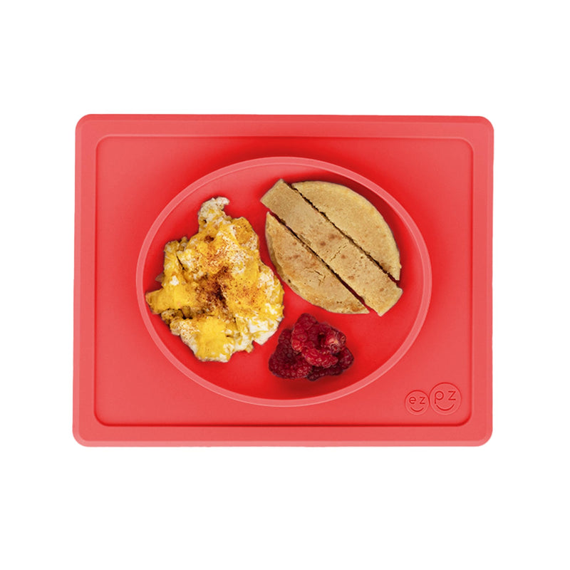 [Australia] - ezpz Tiny Plate - 6 Months+ (Coral) - Silicone Suction Plate for Baby with Built-in Placemat - Baby Led Weaning Supplies - Infant Plate that Fits on Most Highchair Trays Coral 