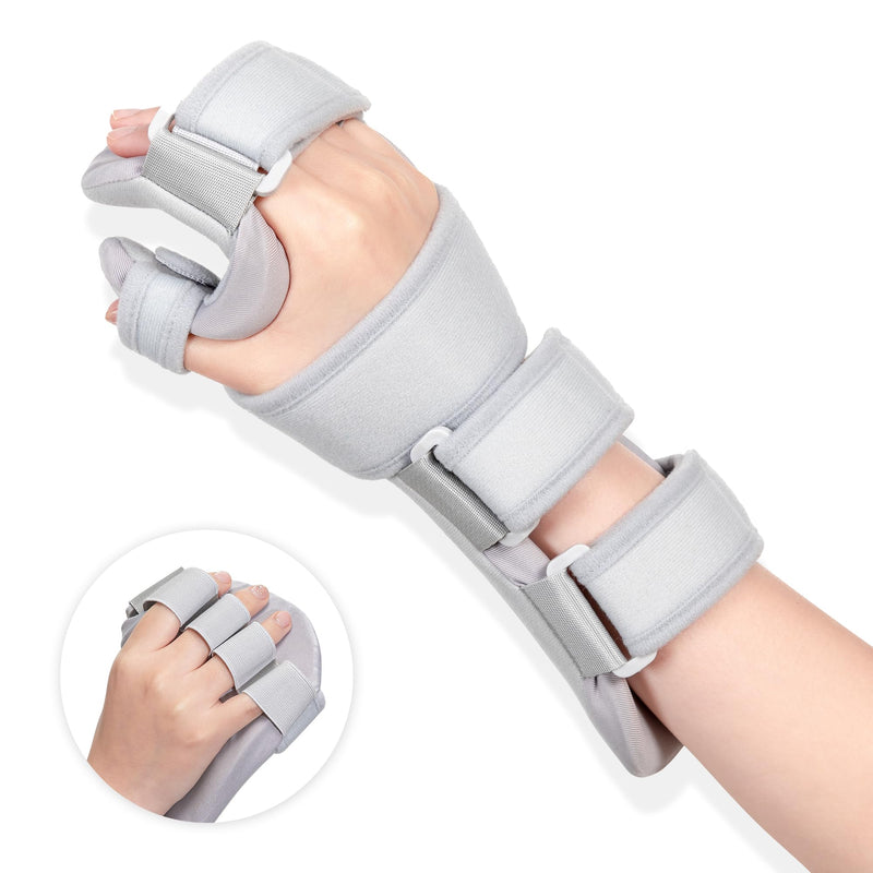 [Australia] - Stroke Resting Hand Splint - Night Immobilizer Wrist Finger Brace for Flexion Contractures, Functional 5 Finger Stabilizer Wrap - for Muscle Atrophy Rehab, Arthritis, Tendonitis, Carpal Tunnel Pain Large Right 