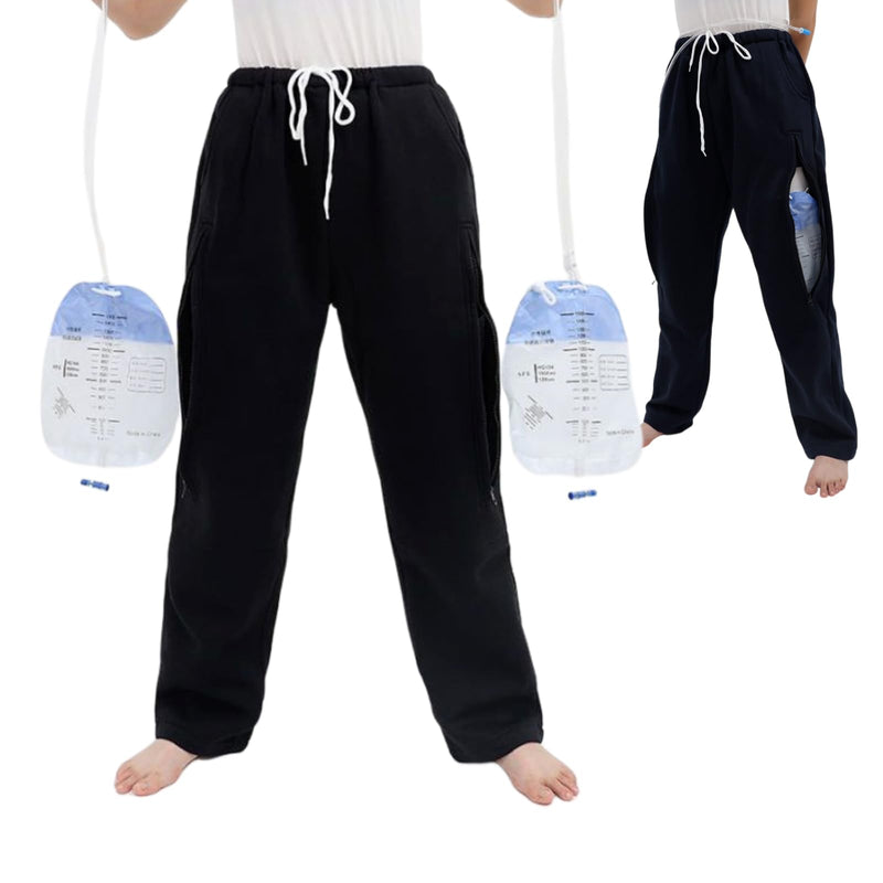 [Australia] - Catheter Leg Bag Pants, Urine Bag Holder Pants for Men/Women Large Black 
