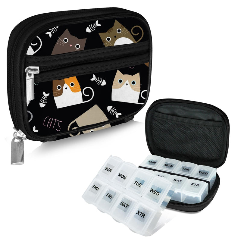 Serfeymi Weekly Travel Pill Organizer Pill Case for Purse with Removable 7 Day Pill Box, Fashionable Travel Medicine Organizer Pill Container for Medicine, Vitamin, Supplement - Black 03 + Pill Box 1 Case + 2 Boxes B. Black 03 + Pill Box