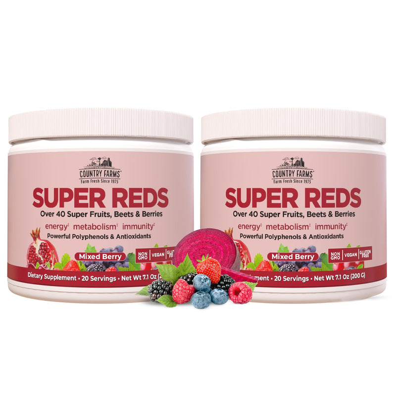 [Australia] - COUNTRY FARMS Super Reds, Energizing Polyphenol Superfood, Over 40 Super Fruits and Berries, Powerful Antioxidants and Polyphenols, Supports Energy, Supports Circulation, 40 Servings, Mixed Berry 