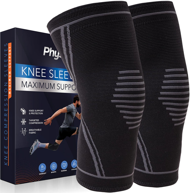 [Australia] - Knee Brace for Men and Women - 2 Pack Knee Compression Sleeves for Pain Relief - Support for Weightlifting, Gym, Workout, Volleyball - Meniscus Tear, ACL, Arthritis Large Black 