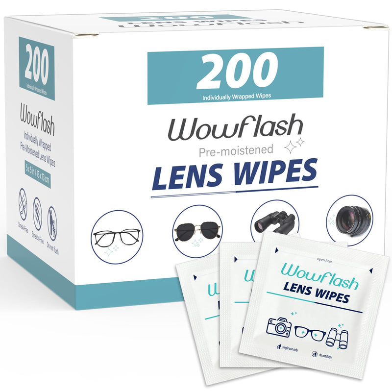 [Australia] - 200 Count Lens Wipes for Eyeglasses, Eyeglass Lens Cleaning Wipes Pre-moistened Individually Wrapped Sracth-Free Streak-Free Eye Glasses Cleaner Wipes for Sunglass, Camera Lens, Goggles 200 Count 
