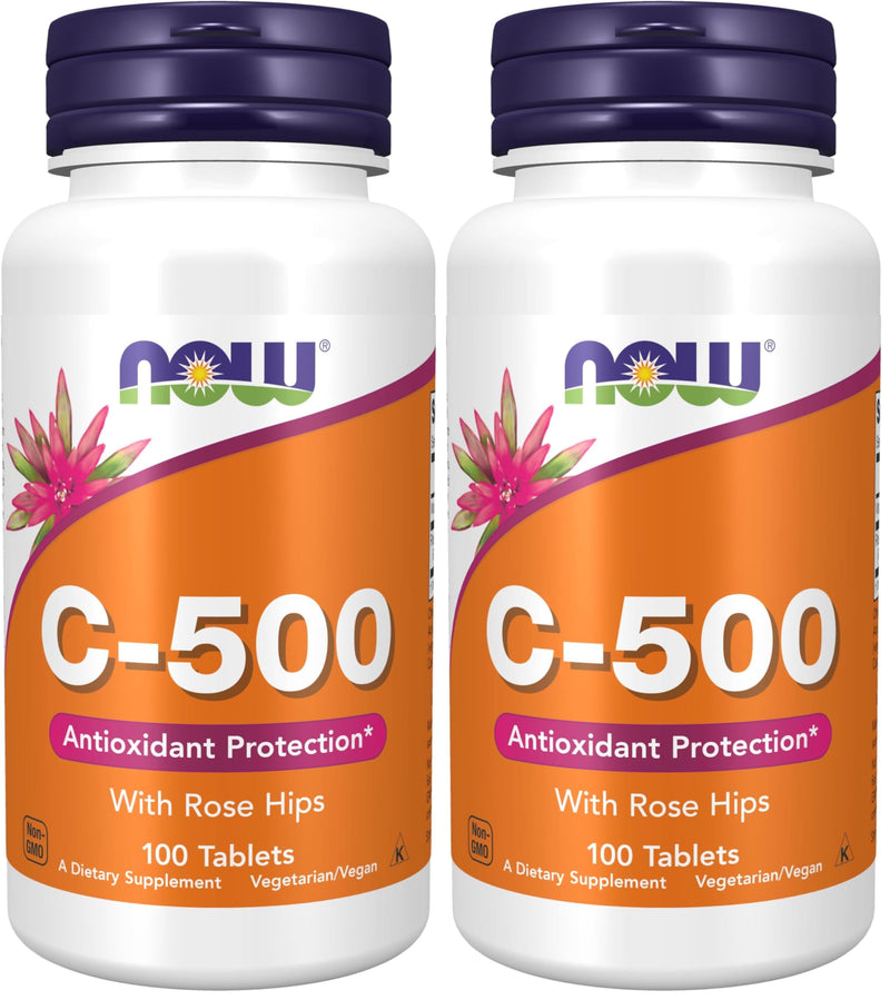 NOW Supplements, Vitamin C-500 with Rose Hips, Antioxidant Protection*, 100 Tablets (Pack of 2) 100 Count (Pack of 2)