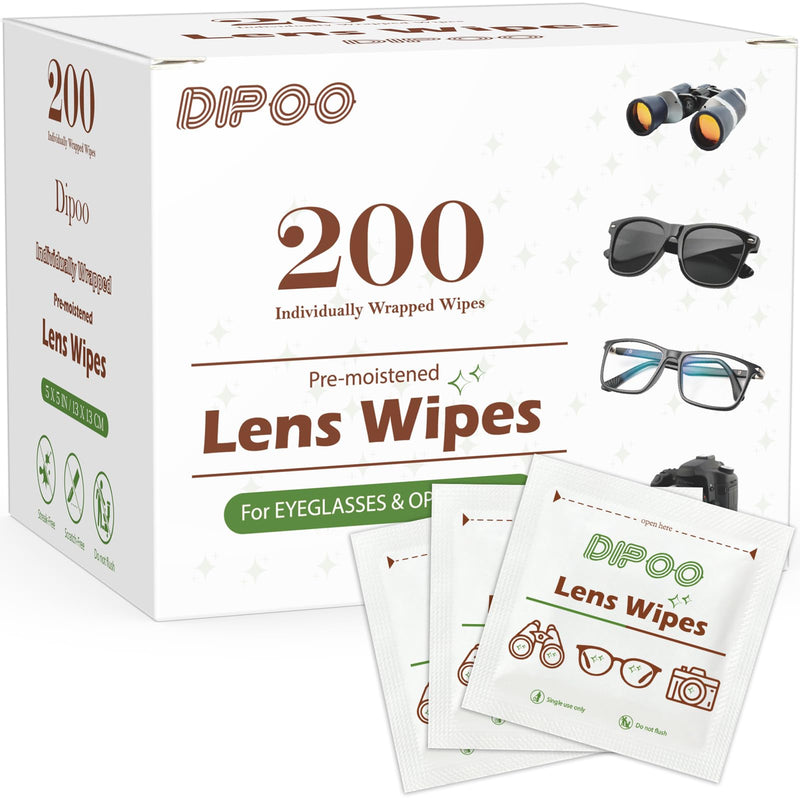 [Australia] - 200 Count Lens Wipes for Eyeglasses, Eye glasses Cleaner Wipes Pre-moistened Individually Wrapped Sracth-Free Streak-Free EyeGlasses Lens Cleaning Wipes for Sunglass, Camera Lens, Goggles 200 Count 