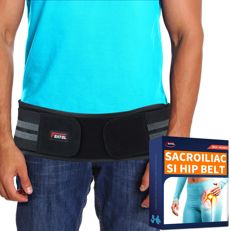 [Australia] - FEATOL SI Belt Sacroiliac Hip Belt for Sciatica Pain Relief-Extra Compression Support Hip Brace for Pelvic, Sciatica, Trochanteric, Hip and Lower Back Pain relief-SI Joint Belt for Men Women-Medium Medium Black 