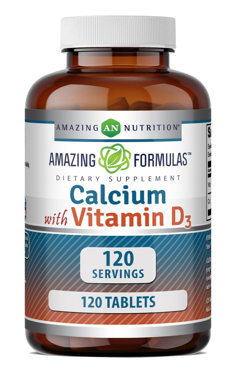 Amazing Formulas Calcium with Vitamin D3 Supplement | Tablets | Non-GMO | Gluten-Free | Made in USA (Pack of 1 | 120 Count) Unflavored | 120 Count | 1 Pack