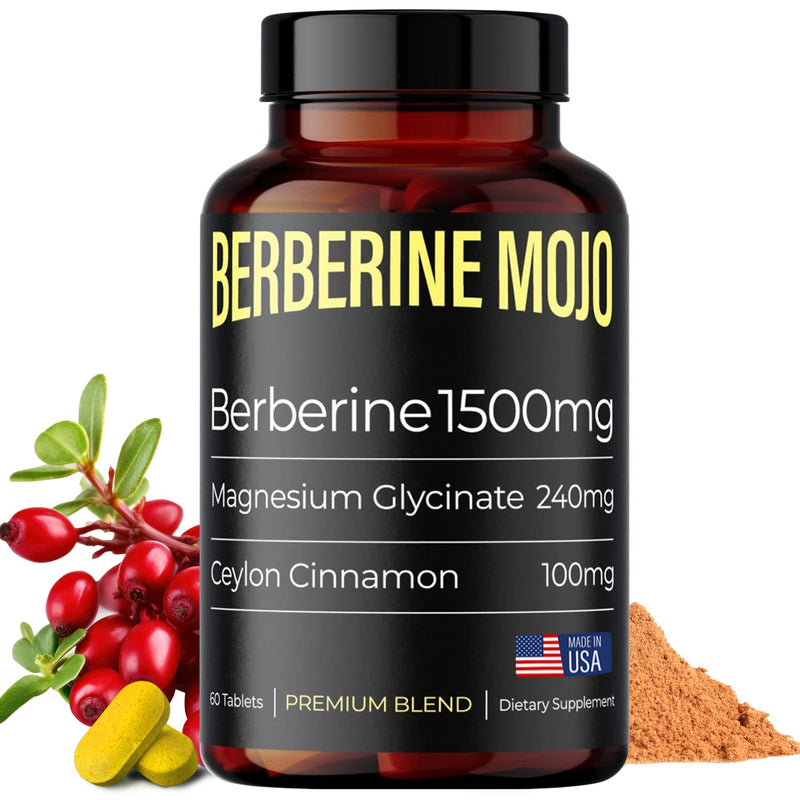 [Australia] - Berberine Supplement 1500mg with Magnesium Glycinate 240mg and Ceylon Cinnamon 100mg for Gut Health & Weight Management for Women & Men - High Potency - 60 Tablets 