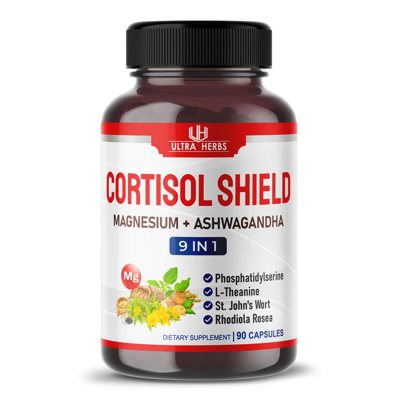 [Australia] - CORTISOL SHIELD 9 in 1-15,250mg Magnesium + Ashwagandha with Phosphatidylserine, L-Theanine, St. John's Wort, Rhodiola Rosea - Relaxation Support, Hormone Balance- USA made (90 count (pack of 1)) 90 Count (Pack of 1) 