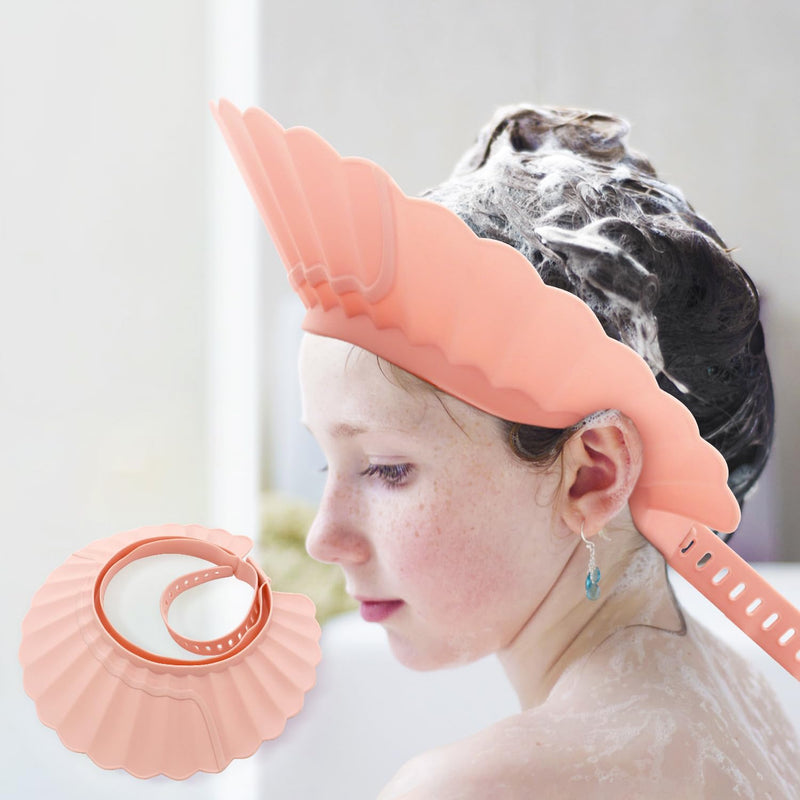 [Australia] - Baby Shower Cap Shield, Pink Bathing Cap Bath Hat Bathing Safe Silicone Protection, Soft Adjustable Visor Hat for Protector Head Eye Ear 