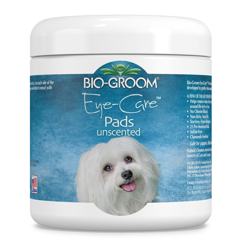 Bio-Groom - Eye-Care Pads, Dog Eye Wipes, Tear Stain Remover for Small and Big Dogs, Cats, Puppy, and Kittens, Pet Eye Cleaner Pads, Face Wipes for White Dogs, Hypoallergenic, 100% Cotton, 25 Count - PawsPlanet Australia