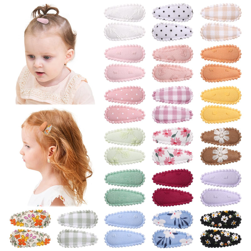 [Australia] - 40 PCS Snap Hair Clips for Girls Flower Patterns Toddler Hair Clips 1.5" Wrapped Mini Baby Hair Clips Cute Baby Girls Fine Hair Barrettes Hair Accessories for Baby Girls Infants Toddler 40 PCS 