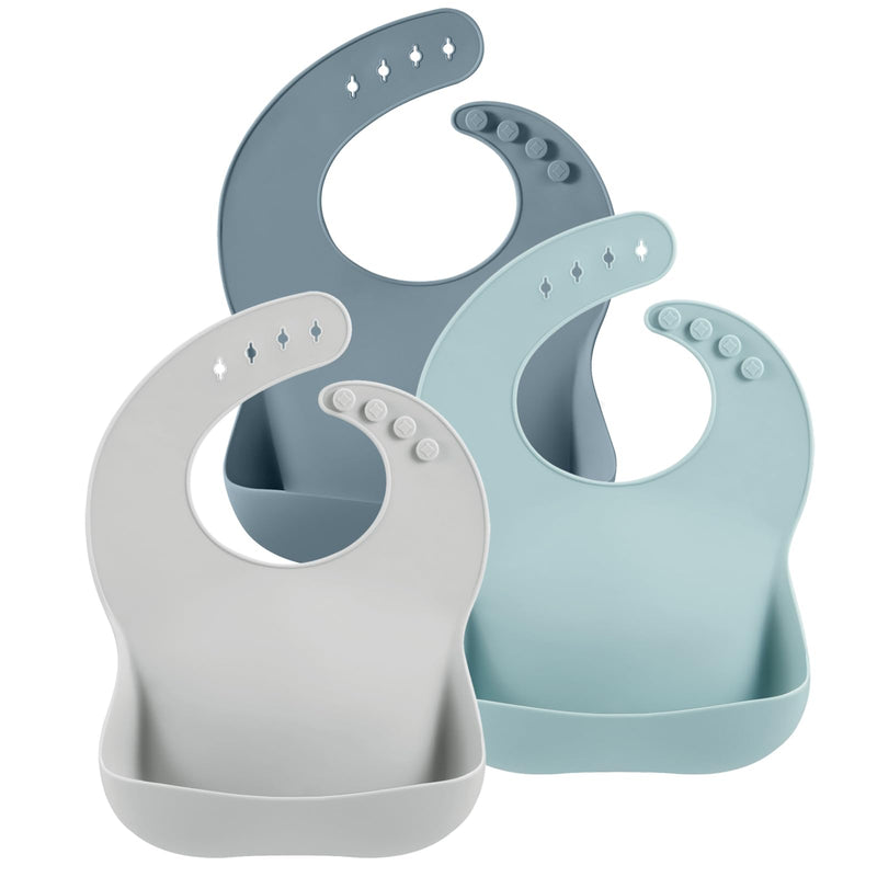 [Australia] - PandaEar 3 Pack Silicone Bibs for Boys Girls for Babies & Toddlers, Adjustable Waterproof Eating Bibs for Boys Girls, BPA Free Soft Durable Silicone Bibs with Large Food Catcher 