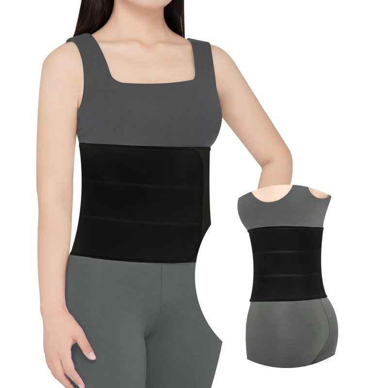 Abdominal Binder Post Surgery Compression Support | Stomach Wrap Belly Band for Hernia Tummy Tuck | Soft, Latex-free, Breathable - (45" - 60") 3 Panel - 9" Black L / 45"-60"