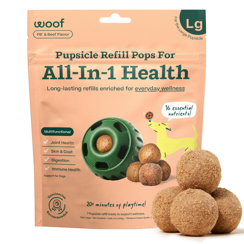 WOOF Pupsicle Refill Pops for All-in-1 Health - Long-Lasting Multivitamin Refills for The Pupsicle Toy - with Vitamins A, B, D, Iron, Magnesium, and Fiber - Large Pops - 7 Count - PawsPlanet Australia