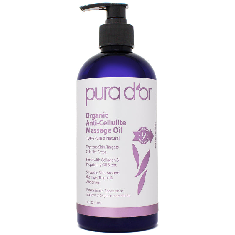 [Australia] - PURA D’OR 16 Oz Organic Anti-Cellulite Massage Oil for Toned Legs and Butt - Lemon Peel Oil, Moringa Oil, Grape Seed Oil, Grapefruit Oil & Eucalyptus Oil - Skin Firming & Tightening 