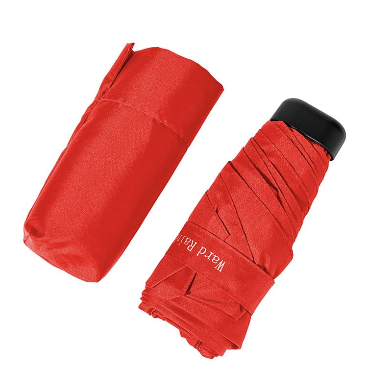 Ward Rain&Sun Mini Travel Umbrella, 39 Inch Arc, 6 Ribs, Manual, Red