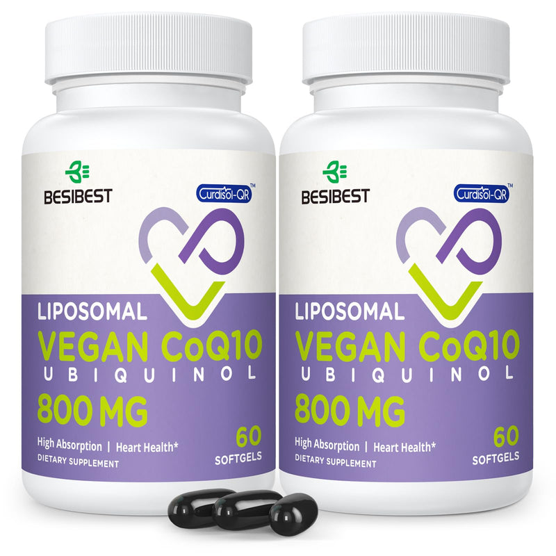 [Australia] - Liposomal Ubiquinol CoQ10 800 MG Softgel, High Absorption CoQ10 Ubiquinol Supplement, Active Coenzyme Q10 800mg, Powerful Antioxidant for Heart & Brain Function, Energy Production, 120 Vegan Softgels 60 Count (Pack of 2) 