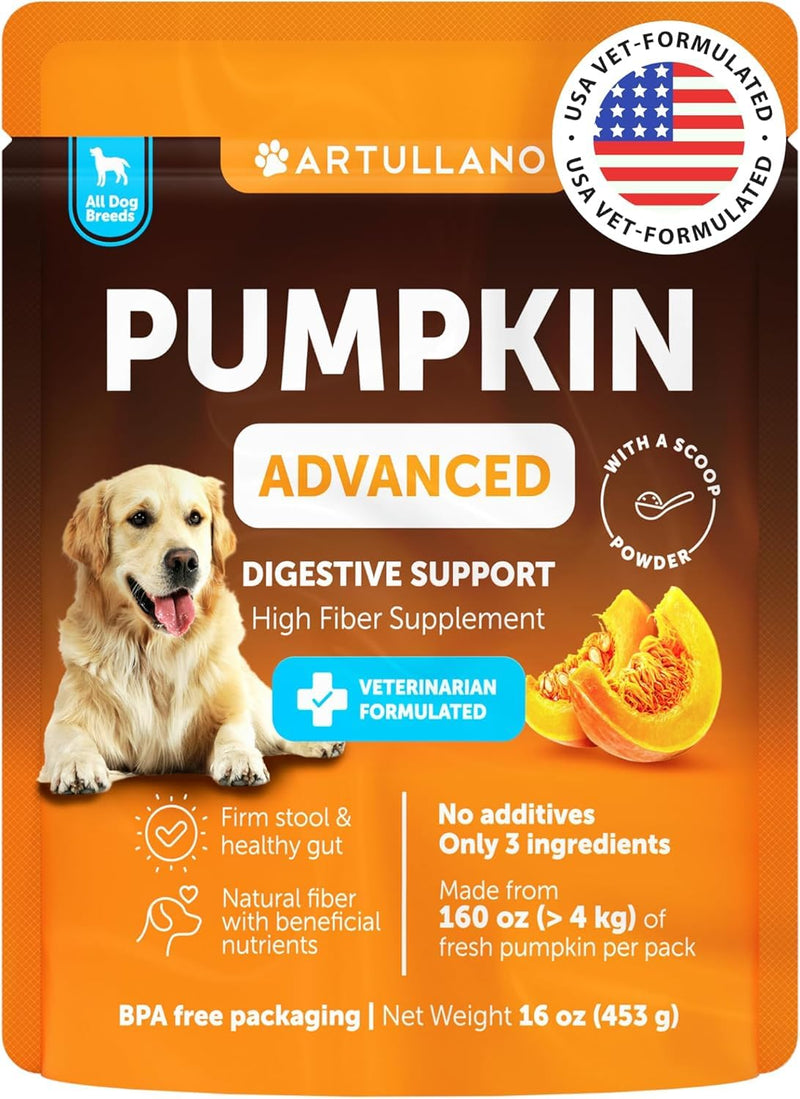 Pumpkin Powder for Dogs Digestive Support - 16 OZ - Fiber Supplement for Constipation - For Gut Balance, Healthy Skin, Digestion, Anal Glands, Firm Stool, Poop, Anti Diarrhea, Gas Relief - Made in USA - PawsPlanet Australia