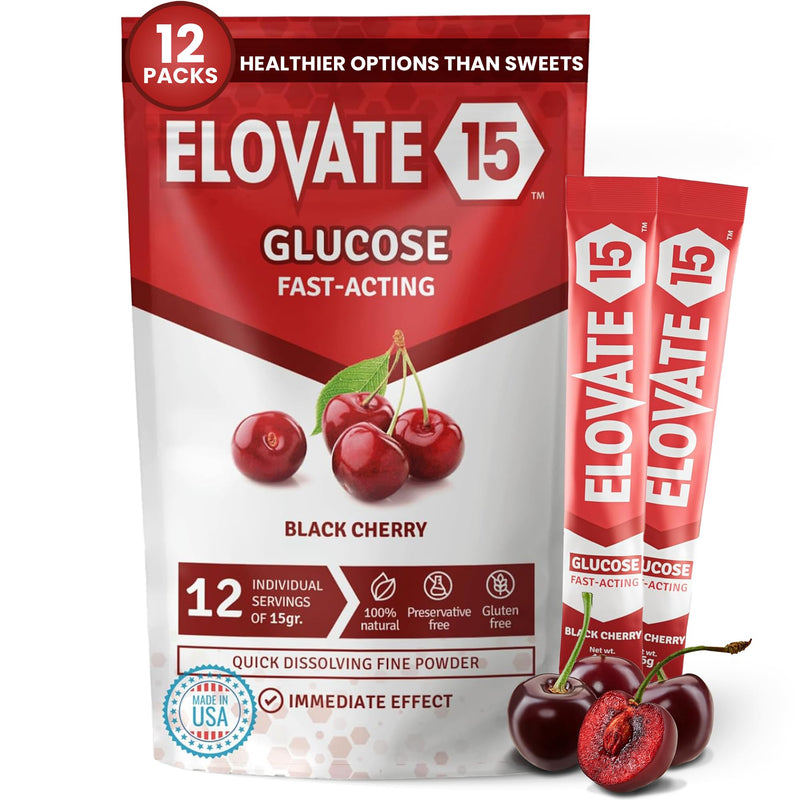 [Australia] - Elovate 15 Glucose Powder Slimpaks - Alternative to Traditional Tablets - FSA/HSA eligible - Fast Acting Dextrose with Black Cherry Taste - (Pack of 12) 0.6 Ounce (Pack of 12) 