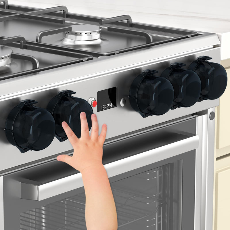 [Australia] - Stove Knob Covers for Child Safety,AOSITE 5 Pack Upgraded Gas Knob Covers for Kids Stove Guard with Strong Adhesive, Durable Design Childproof Oven Knob Locks for Babies and Pets,No Screws or Drill Black 