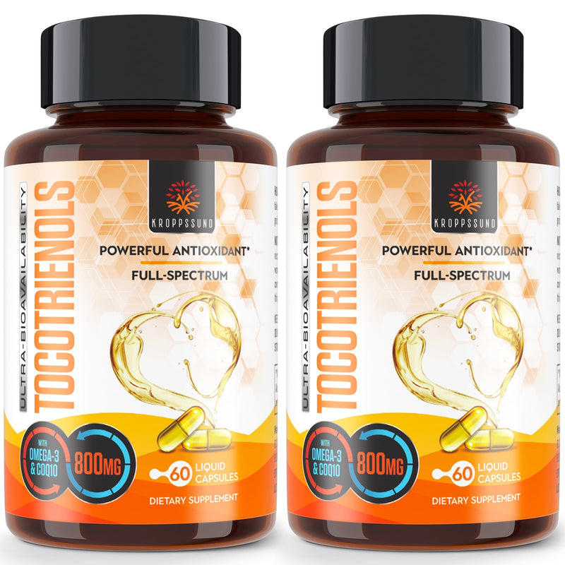[Australia] - Kroppssund Tocotrienols 800mg Supplement | Rich in Vitamin E Tocotrienols | Cardiovascular, Antioxidant, Cellular Energy Production - 120 Liquid Capsules Unflavored 60 Count (Pack of 2) 
