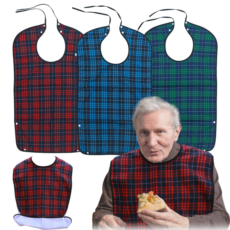 [Australia] - Adult Bibs for Men Pack of 3 - Reusable Bibs for Adult Eating, Clothing Protector with Crumb Catcher, Waterproof & Machine Washable Large Bids for Elderly Seniors Gifts for Men/Dad/Father 