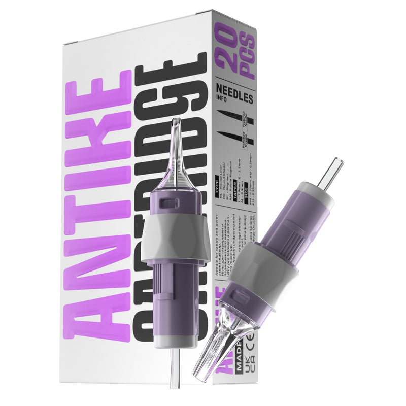 [Australia] - ANTIKE Clouds Pro Tattoo Cartridge Needles #12(9RL) 20Pcs 0.35mm with Soft Finger Ledge Standard X-Taper Disposable Tattoo Needles with Membrane Round Liner EN11P-FG-20-1209RL 1209RL 