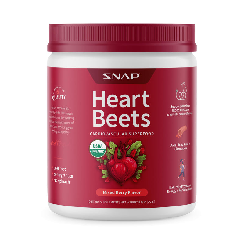 [Australia] - Snap Supplements Heart Beets, Organic Beet Root Powder, Cardiovascular Support Supplement for Men & Women, Beets, Pomegranate, B Vitamins & Red Spinach, Heart Health Support, 30 Servings, Mixed Berry 