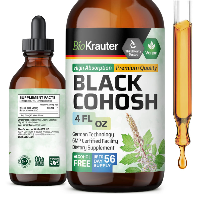 [Australia] - Black Cohosh Supplement for Women - Organic Black Cohosh Tincture - Alcohol and Sugar Free Vegan Drops 4 Fl.Oz. 4 Fl Oz (Pack of 1) 