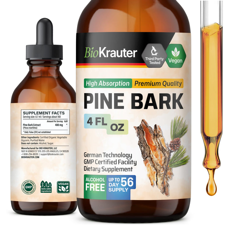 [Australia] - Pine Bark Extracts Tincture - Rich in Antioxidants Liquid Supplement - 400 mg Organic French Maritime Pine Bark Extract Drops - Vegan, Alcohol & Sugar Free Extract - 2 Months Supply 4 Fl Oz (Pack of 1) 