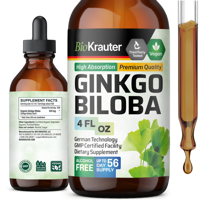 [Australia] - Ginkgo Biloba Extract - Liquid Brain Supplement for Brain and Focus - Organic Ginkgo Biloba Tincture - Vegan, Alcohol & Sugar Free Ginkgo Biloba Liquid - 4 Fl Oz 4 Fl Oz (Pack of 1) 