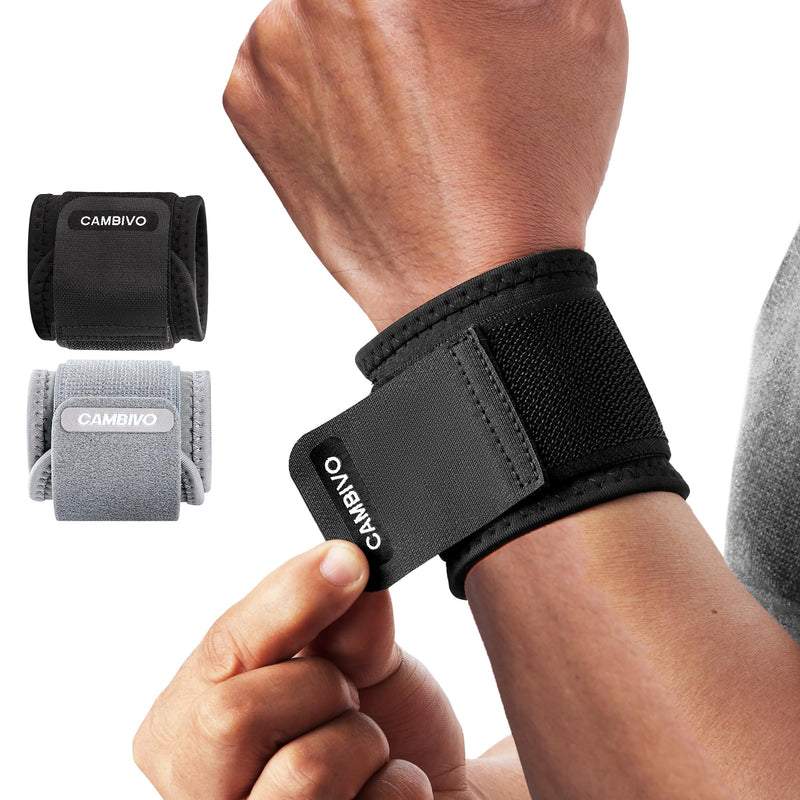 [Australia] - CAMBIVO Wrist Wraps for Men and Women 2 Pack, Adjustable Compression Wrist Brace for Carpal Tunnel, Wrist Support, Pain Relief, Lifting Straps Wrist Bands for Fitness, Weightlifting, Gym Workout Black 