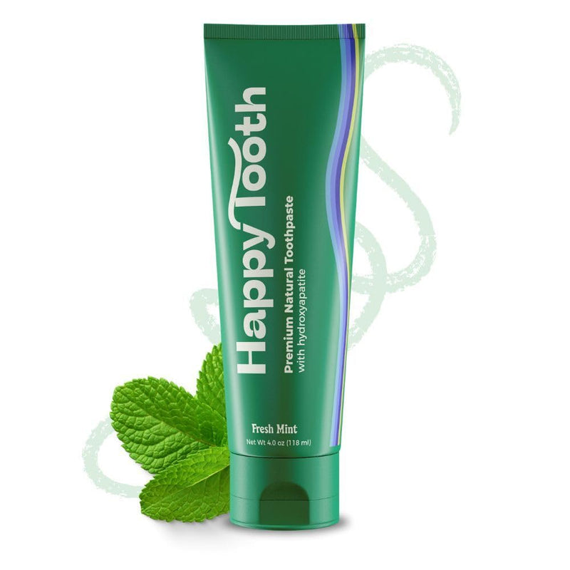 Happy Tooth Hydroxyapatite Toothpaste, Fluoride Free, Natural Whitening for Kids, Toddlers and Adults, SLS Free, Enamel Safe, Dentist Formulated with Clean Ingredients, Fresh Mint Flavor, 4.0 oz 4 Ounce (Pack of 1)