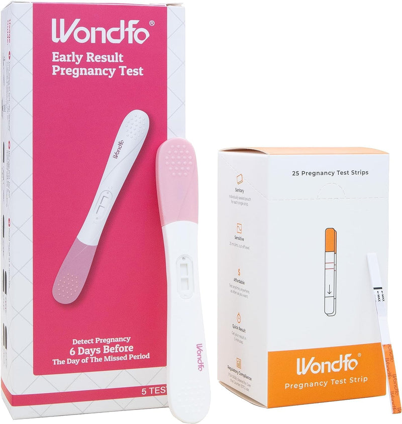 Wondfo Early Result Pregnancy Test Combo - Double Confirm Preganacy with 5 Early Result Pregnancy Test Sticks and 25 Pregnancy Test Strips -Value Pack