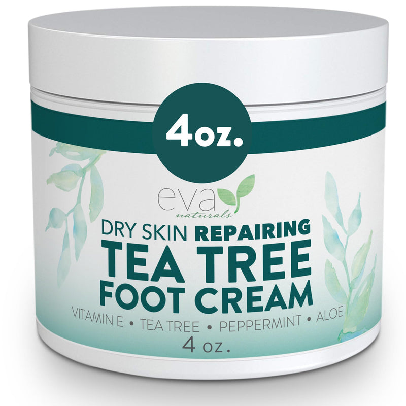Eva Naturals Tea Tree Foot Cream with Peppermint, Menthol & Aloe, 4 fl oz | Dry & cracked heels, feet, spearmint, sunflower oil, geranium, lotion & balm, for men & women 4 Fl Oz (Pack of 1)
