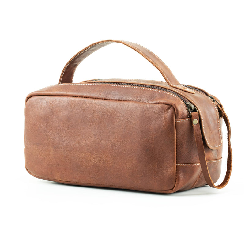 Leather Toiletry Bag for Men - Genuine Full Grain Leather Dopp Kit “Golden Oak” - Large Travel Shaving Kit Organizer Grooming Bag