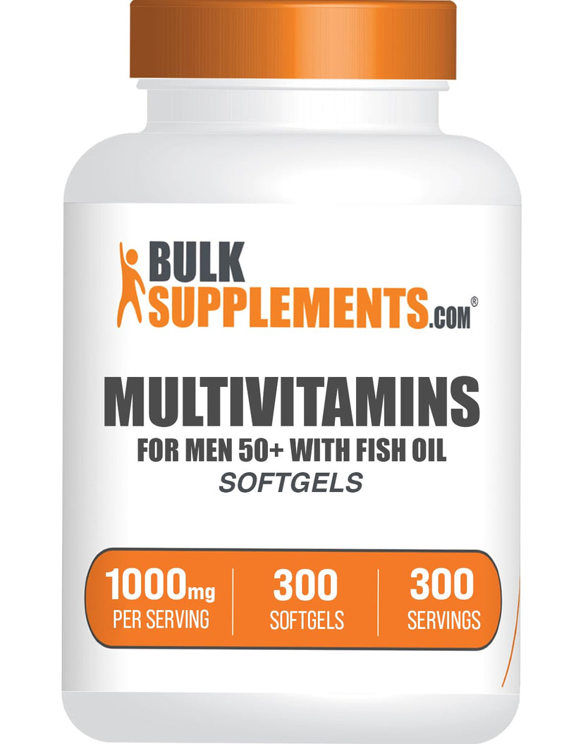 BulkSupplements.com Multivitamin for Men 50 Plus Softgels - Men's Daily Vitamins, Multimineral Supplement - Complete Multivitamin with Fish Oil - 1 Softgel per Serving, 300 Count (Pack of 1)