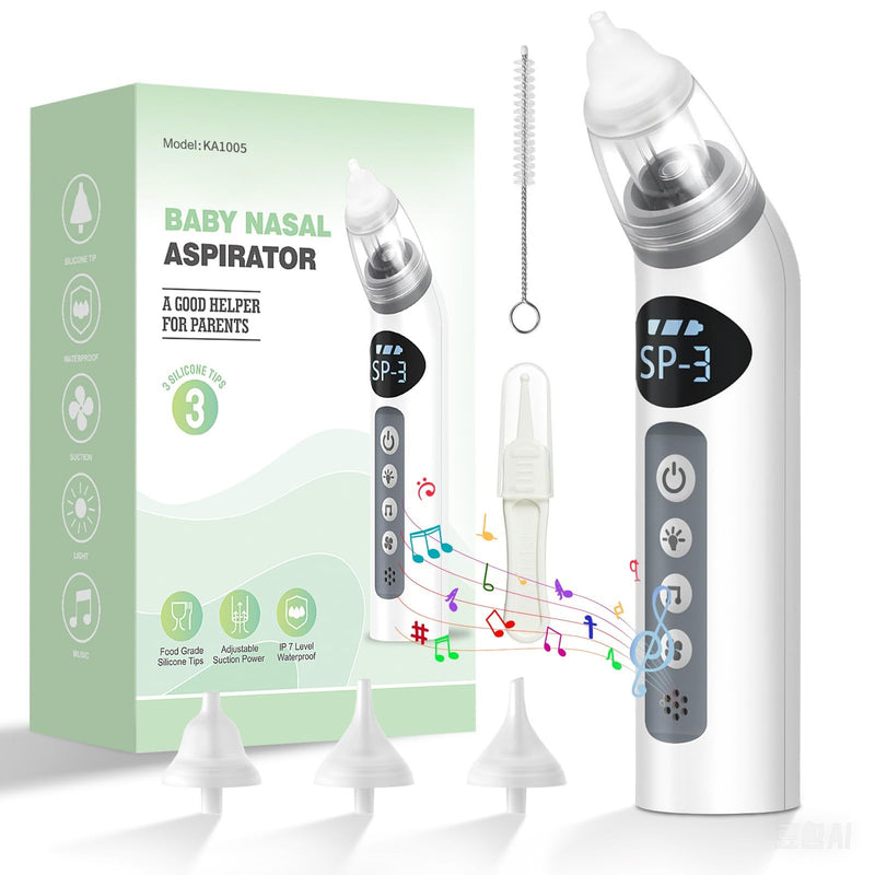 [Australia] - Bivni Baby Nasal Aspirator,IPX7 Waterproof Electric Nasal Aspirator for Baby,with 3 Silicone Tips, Adjustable 3 Levels Suction,8 Light Soothing Function & Music 