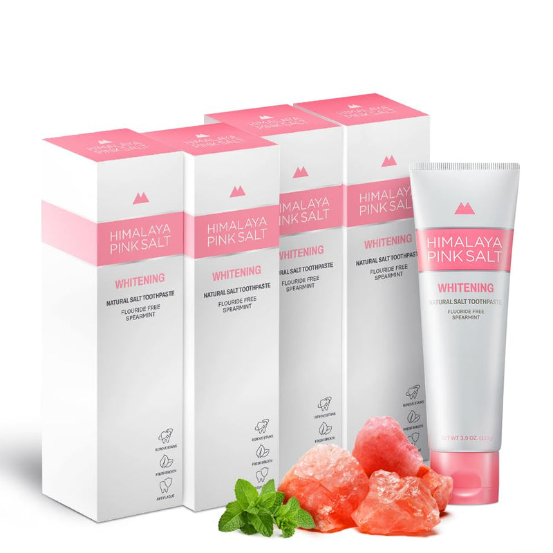 [Australia] - HIMALAYA PINKSALT Natural Whitening Toothpaste - Fluoride Free, Natural Toothpaste for Teeth Whitening, Gum Health Care, Plaque Remover - Spearmint Flavor, 3.9 oz (4 Packs) 3.9 Ounce (Pack of 4) 