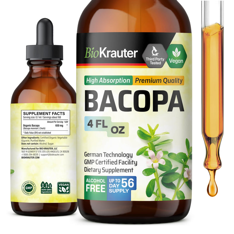 [Australia] - Bacopa Monnieri Organic Tincture - Cognitive Health Support Liquid Supplement - Organic Bacopa Herbal Extract - Alcohol & Sugar Free Vegan Drops 4 Fl.Oz. 4 Fl Oz (Pack of 1) 